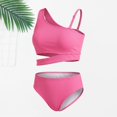thumbnail image 2 of Ruyang Girls Solid Bikini Swimsuit One Wide Strap Cutout Waist Tops and Trunks Bathing Suit Summer Quick Dry Pool Swim Outfits, 2 of 8