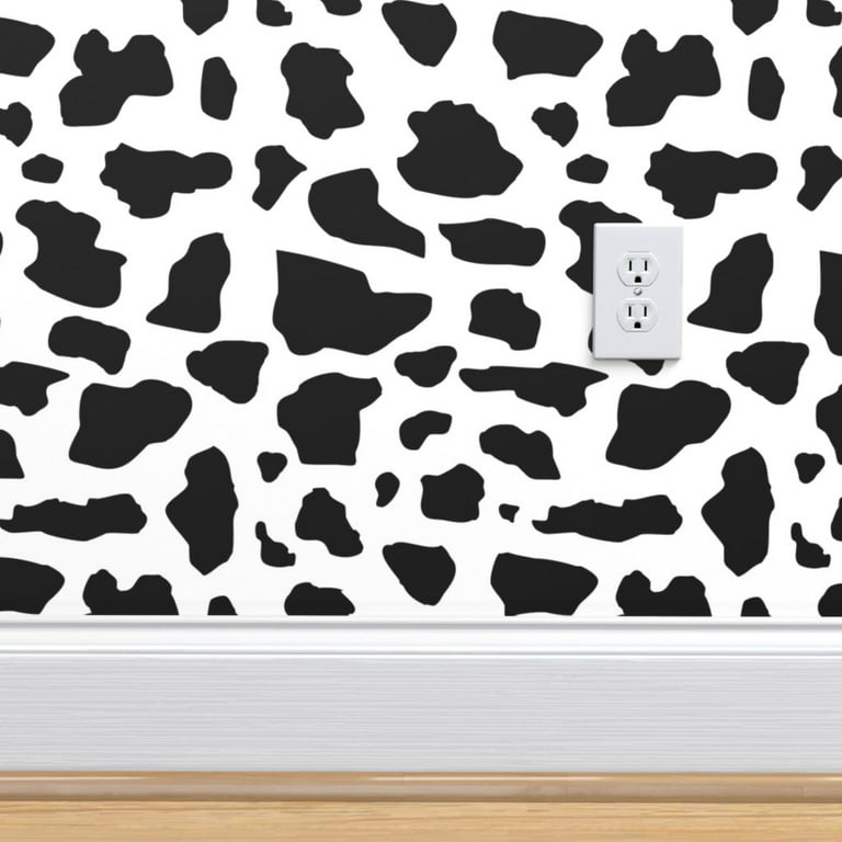 Peel & Stick Wallpaper Swatch - Cow Print Black White Farm Animal Cattle  Dairy Milk Custom Removable Wallpaper by Spoonflower 