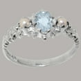thumbnail image 3 of LBG British Made 925 Sterling Silver Aquamarine & Cultured Pearl ring Womens Anniversary Ring - 33 size options - Size 11.75, 3 of 9