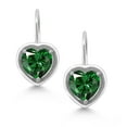 thumbnail image 2 of Gem Stone King 925 Sterling Silver Green Nano Emerald Dangle Leverback Earrings for Women (2.00 Cttw, Heart Shape 7MM), 2 of 4
