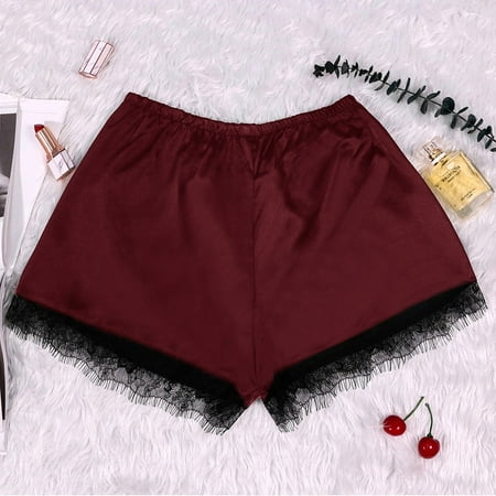 GZWYHT Silk Pajamas Clearance Pajama Pants Silk Satin Sexy Flowers Floral Lace Pajamas Underwear Women Shorts S-XXXL Pajama Shorts Pj Pants  Wine 3XL