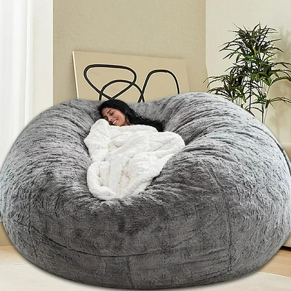 Bean Bag Chair for Kids Adults Oversized Round Plush Beanbag Chair Lazy Sofa Cover for Stuffed Animal Storage Floor Chair, 5FT, Light Grey (Without Filler)
