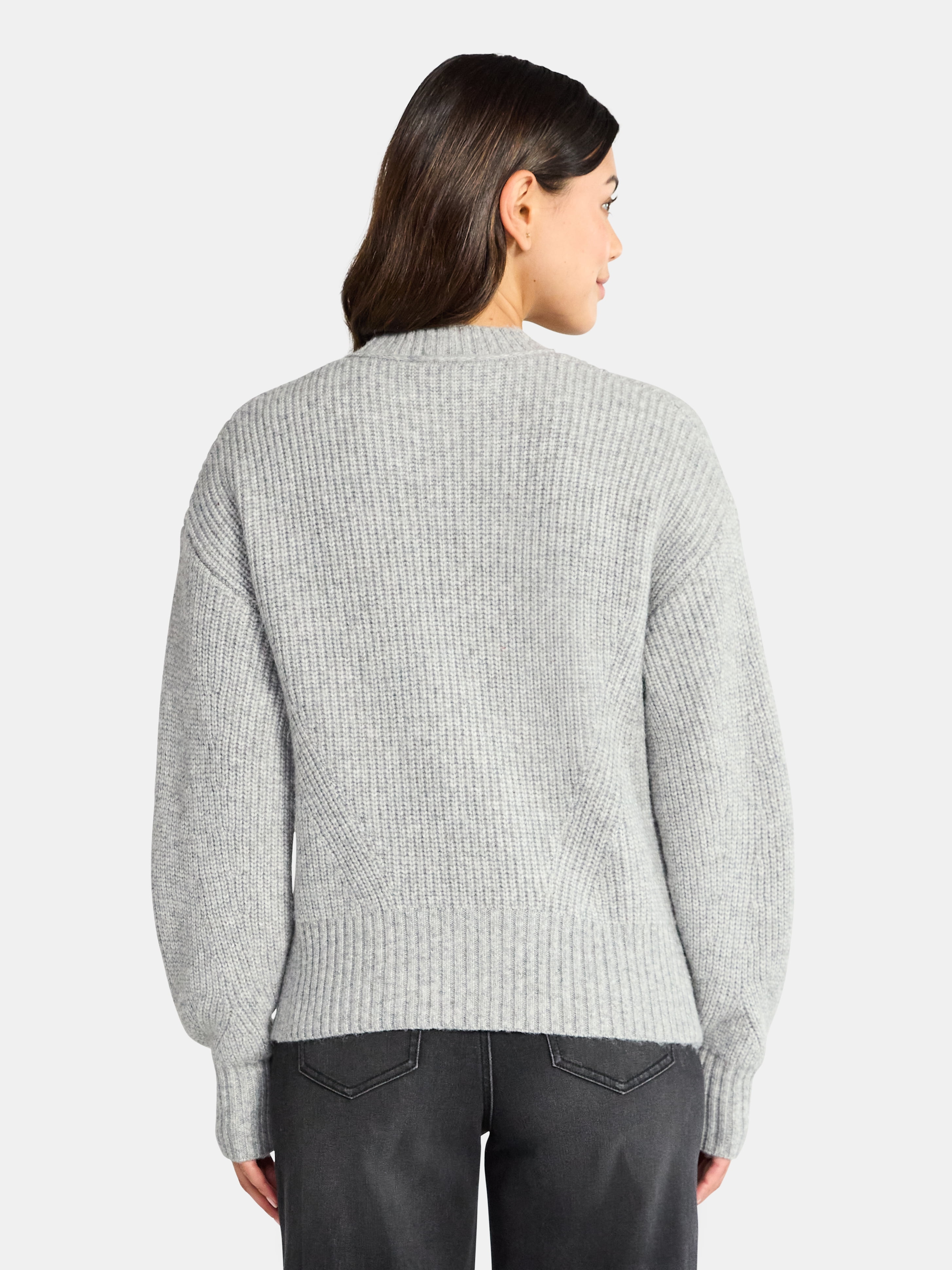 Time and Tru Women's Shaker Stitch Mock Neck Sweater, Midweight, Sizes XS-XXXL