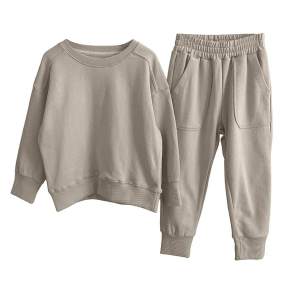 kpoplk Toddler Baby Boy Fall Outfits Long Sleeve Crew Neck Pullover Sweatshirt   Jogger Pants Set Infant Winter Clothes(Khaki,18-24 Months)