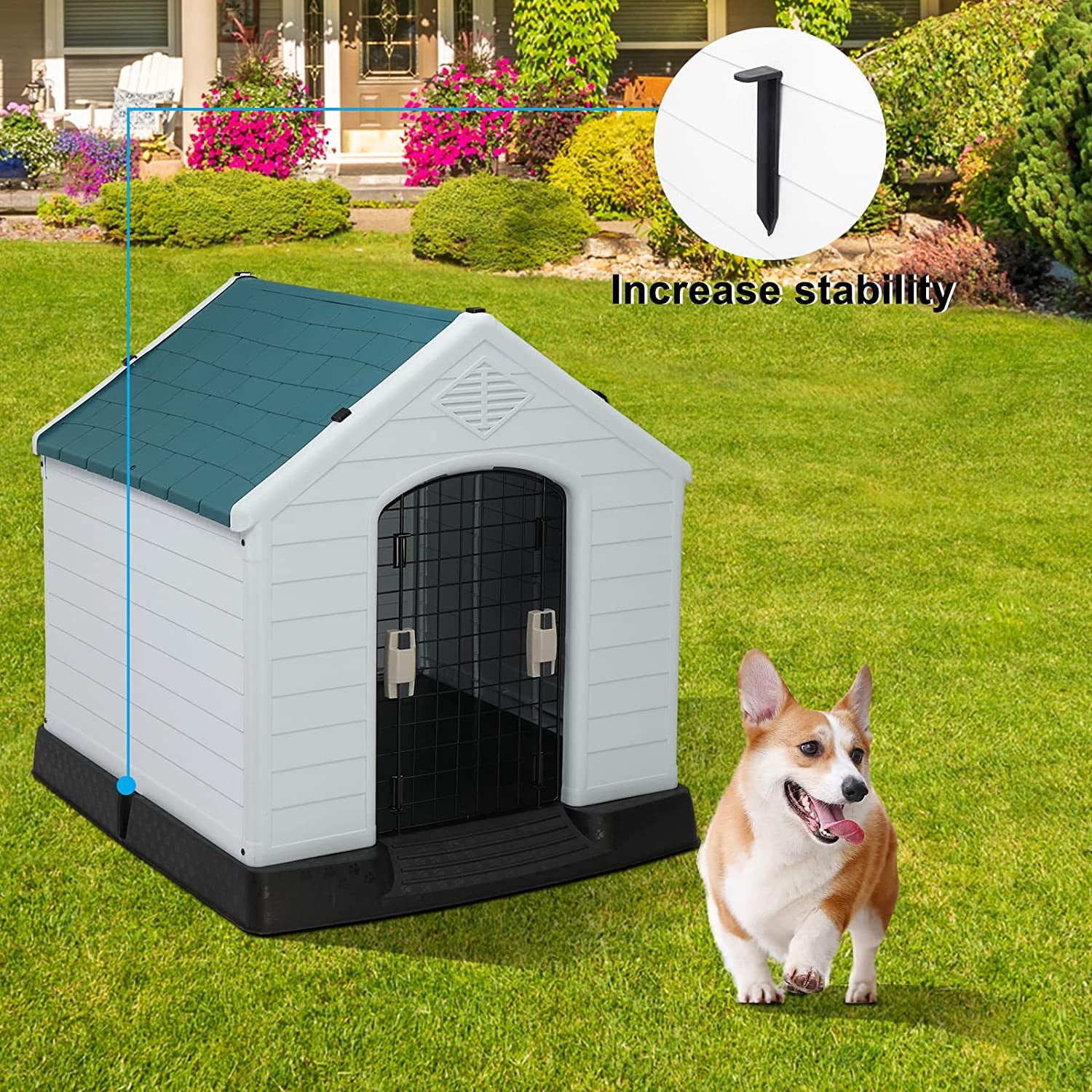ZYPPP Plastic Dog House, Pet Dog Kennel Water Resistant for Small Medium Sized Dogs with Door, Indoor & Outdoor Use (28" H)