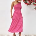 thumbnail image 7 of Edvintorg Women's 2025 Solid Summer Dress One Shoulder Sundresses Short Sleeve Casual Ruffle Party Beach A-Line Dresses Maxi Dresses for Women Hot XL, 7 of 7