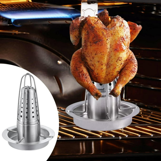 Soporte para pollo en forma de lata de cerveza para parrilla con recipiente para condimentos, resistente rejilla para asar pollos para fiestas,