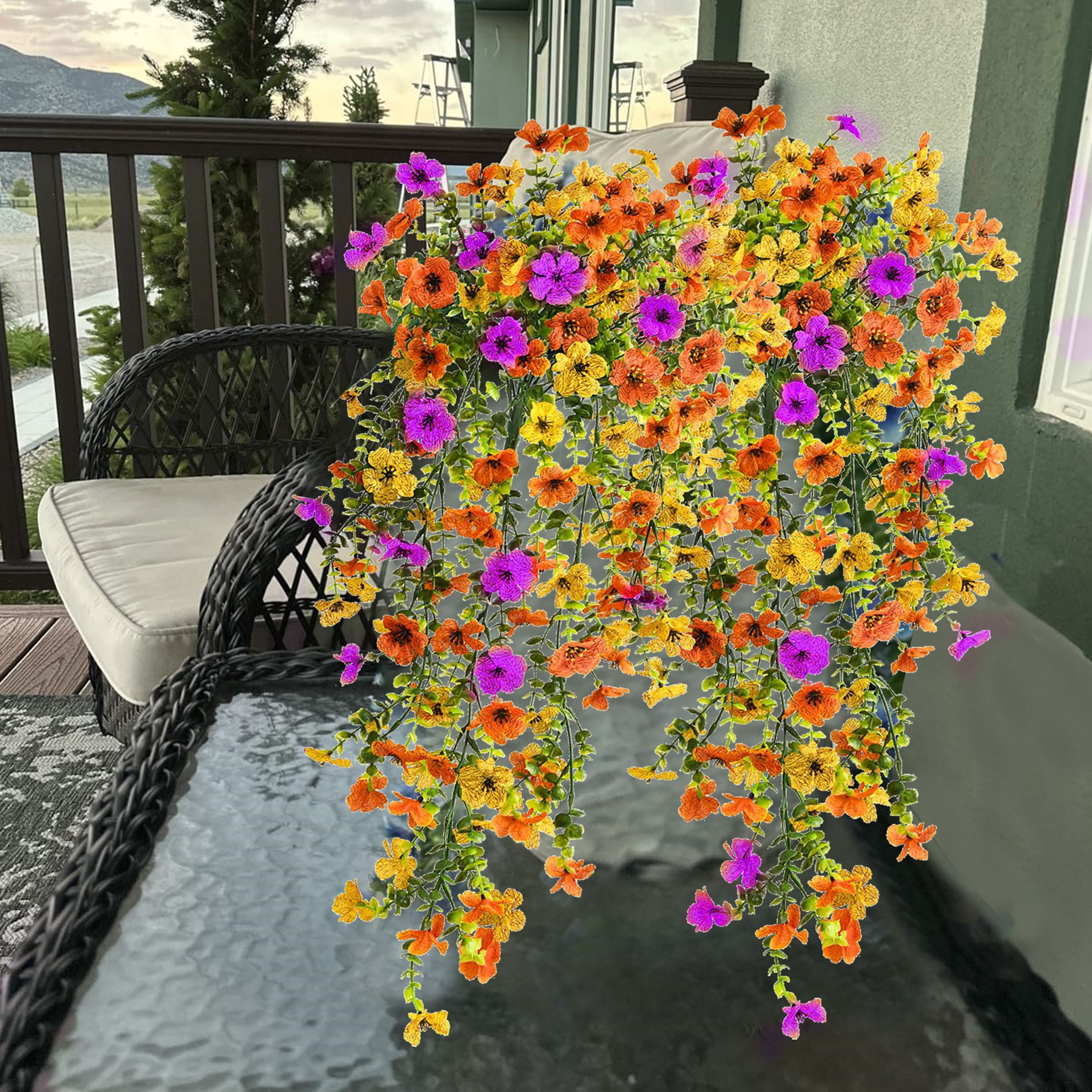VVYXX 6 Pcs Artificial Hanging Flowers Outdoor Summer Fall Decor UV Resistant Fake Flower Plant Outside Garden Porch Patio Wedding Decor,Multicolor