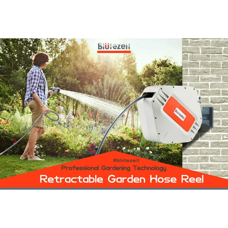 Bltezeit Retractable Garden Hose Reel, 1/2'' x 65ft+6ft Water Hose Wall Mount, Automatic Slow Rewind, Any Length Lock, 180 Swivel, 9 Function Nozzle