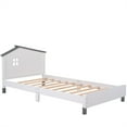 thumbnail image 4 of Furvclv Twin Size Wood Platform Bed Frame, Solid Wood Slats Support Bed Frame With House Shape Headboard, Solid Stable Twin Platform Bed, Easy Assembly, 4 of 9