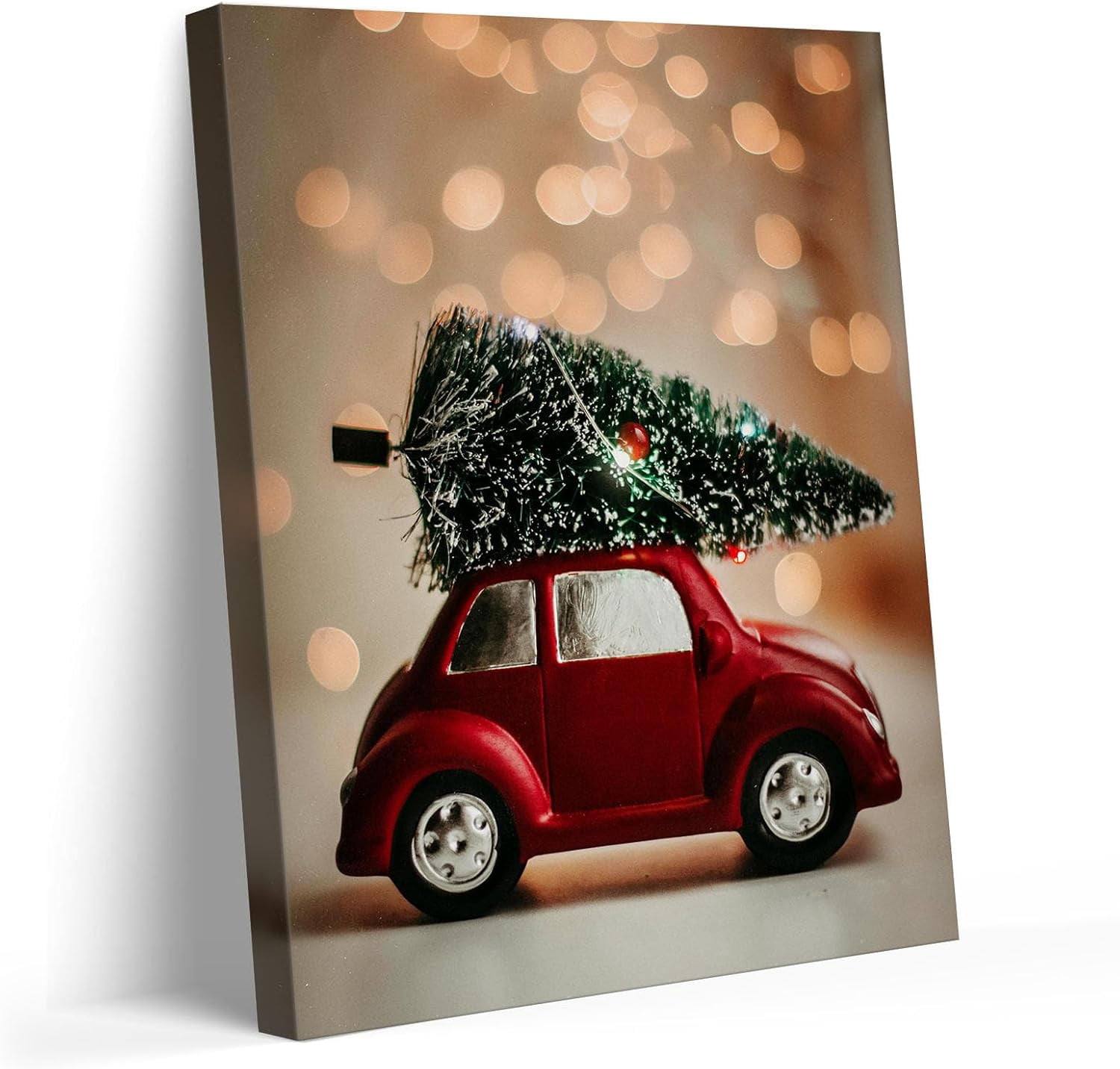 Christmas canvas wall art decor, Red Sedan with Cedar Trees and Lights, Festive Wall Decor for Living Room, Bedroom, Dining Room or Office, Adds Holiday Warmth to Your Home?8X10inch