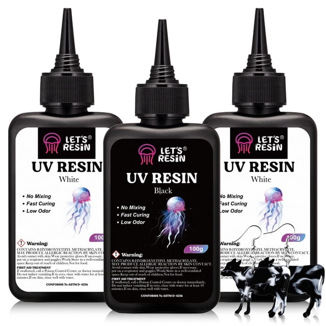 Resina UV LET'S RESIN blanca y negra, 300 g, para manualidades y joyas