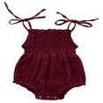 thumbnail image 1 of Newborn Infant Baby Girl Cotton Sling Solid Color Lace Stretch Ruched Jumpsuit Wine Red 0-3 Months, 1 of 9
