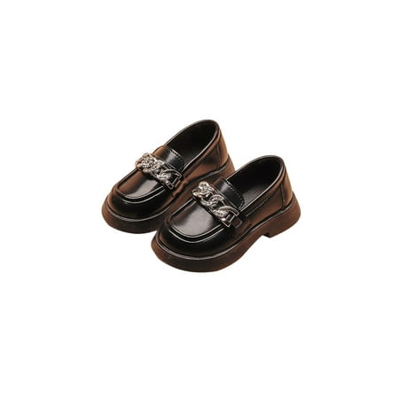 

Rotosw Girl s Dress Shoes Solid Color Flats Chain Loafers Casual Slip On Shoe School Lightweight Moccasins Black 2Y