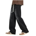 thumbnail image 2 of Pounoo New Jeans for Men Relaxed Fit Fashion Expandable Waist Wide Leg Pants Men Solid Breathable Long Pants Pocket Drawstring Mid Waist Relaxed Fit Jeans Black Xl, 2 of 10