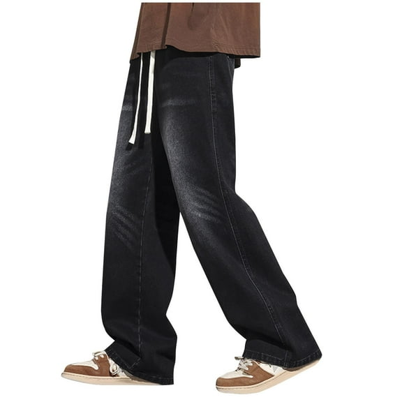 Yiliang Mens Straight Leg Jeans Men's Streetwear Denim Jeans Urban Hip Hop Style Available in Blue and Dark Blue Wash