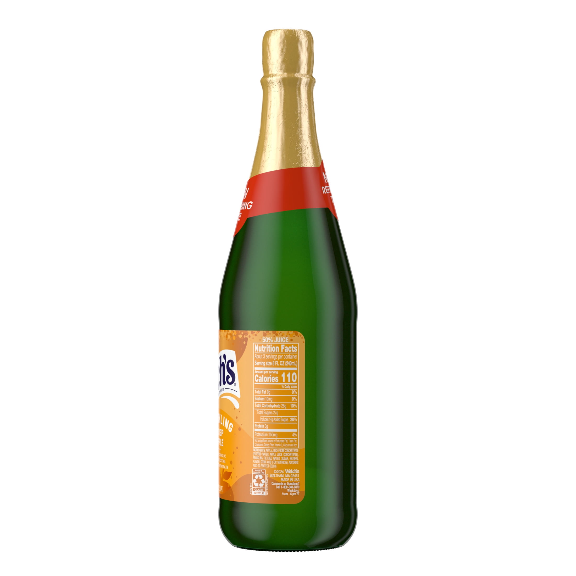 Welch's Non-Alcoholic Sparkling Juice Cocktail, Crisp Apple, 25.4 fl oz Bottle