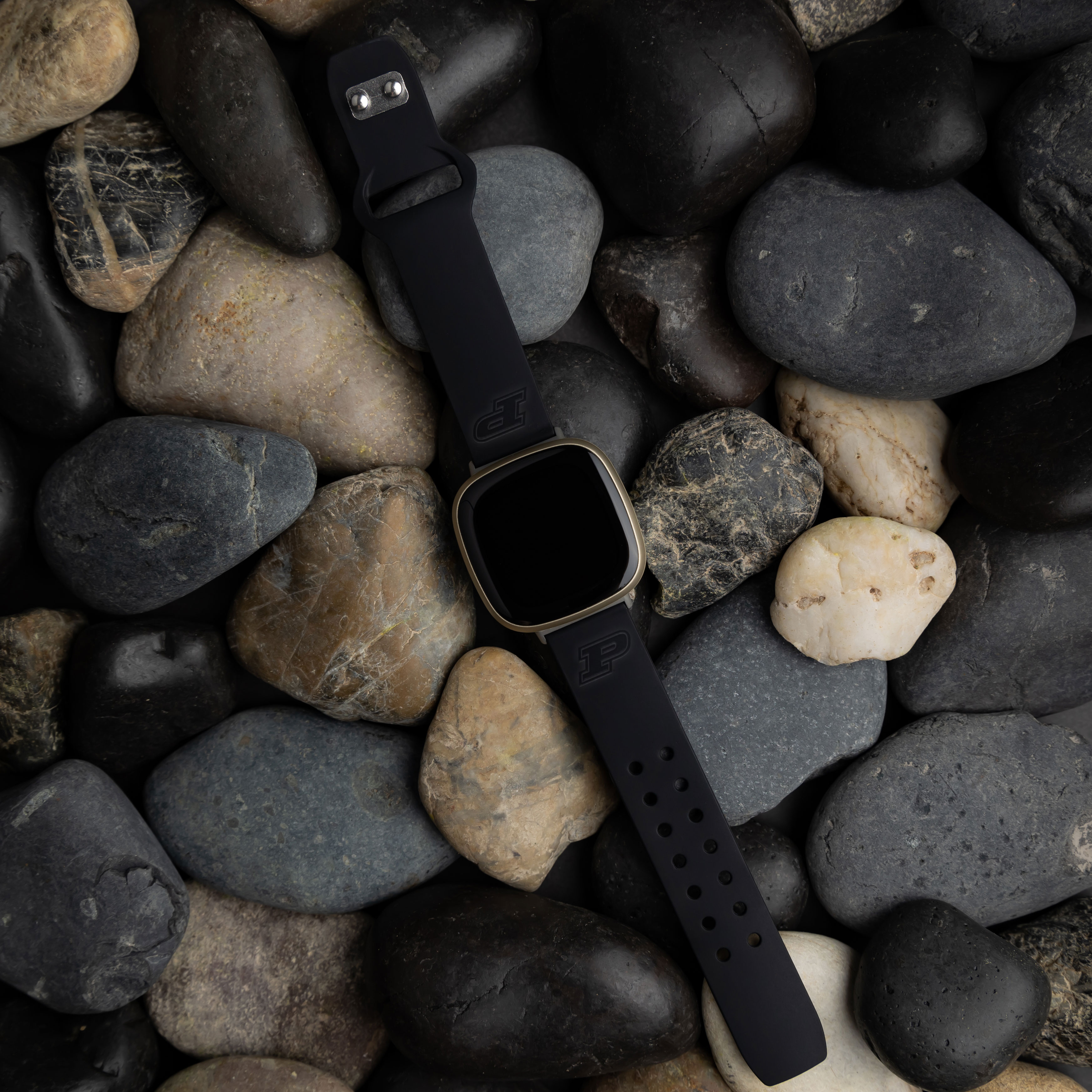 Purdue Engraved Silicone Unisex Watch Band for Fitbit Versa 3 and Sense (Black) by Affinity Bands