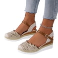 thumbnail image 4 of Women's Orthopedic Platform Wedge Sandals with Ankle Strap Summer Dressy 2026 Boho Espadrille Sandals for Beach Travel Beige 9.5, 4 of 7