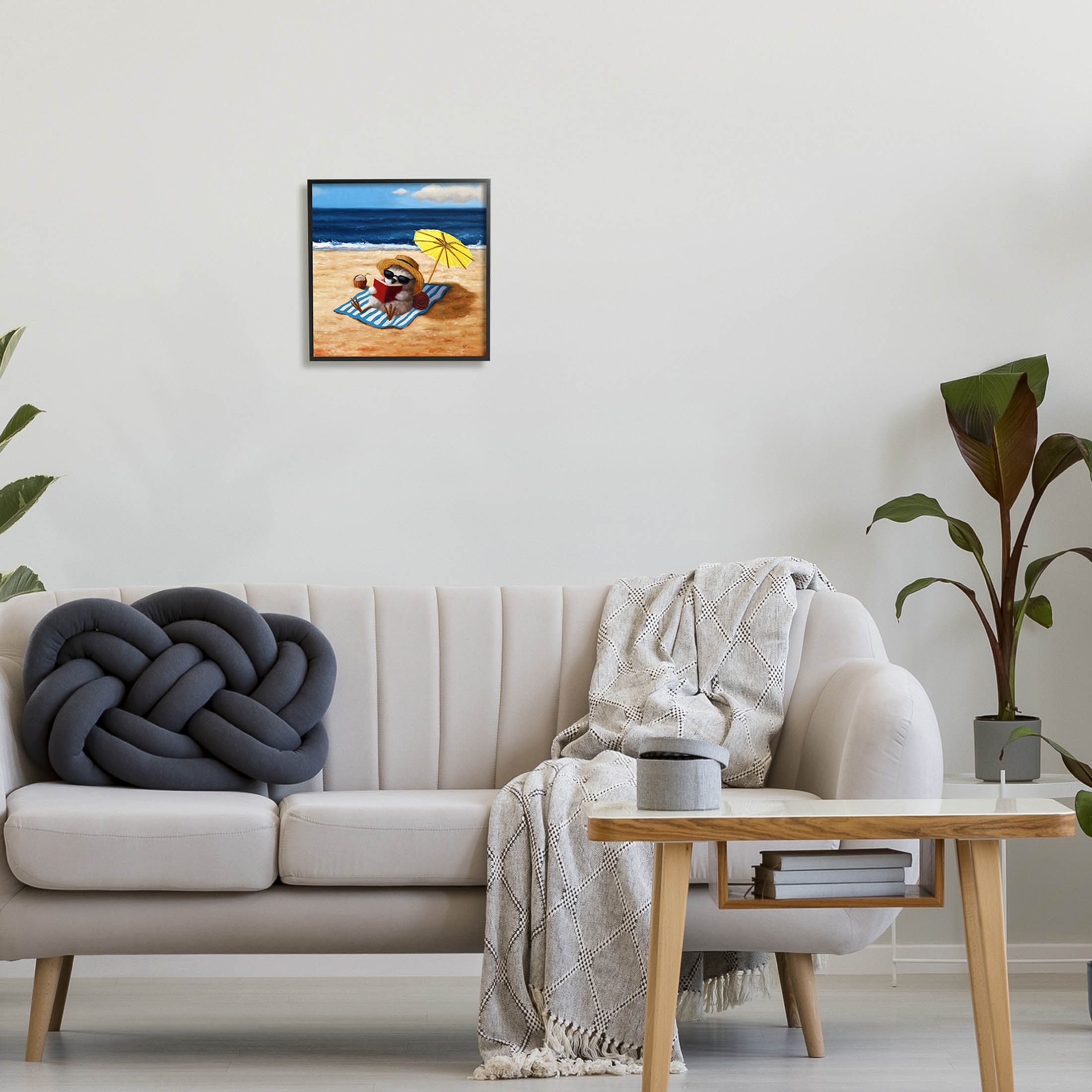 Bird Sunbathing Reading Beach Animals & Insects Painting Black Framed Art Print Wall Art