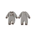 thumbnail image 2 of Cenuakty Baby Boy Fall Romper Waffle Stripe Print Embroidery Long Sleeve Jumpsuits, 2 of 9