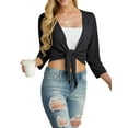 thumbnail image 2 of Cueply Women's 3/4 Sleeve Tie Front Cardigan Shrug Bolero Lightweight Top Summer Casual Short Shawl, 2 of 7