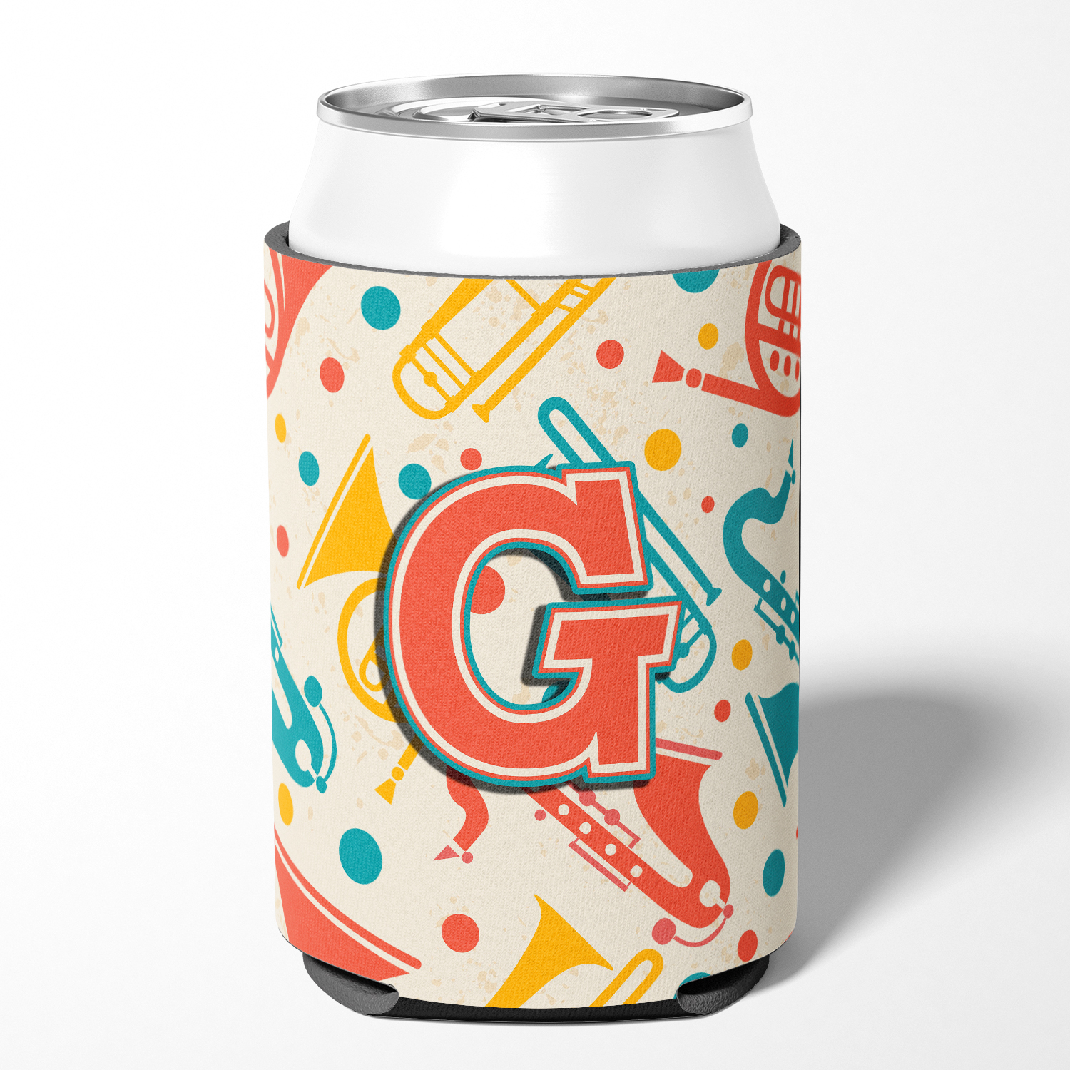 Letter G Retro Teal Orange Musical Instruments Initial Can or Bottle Hugger