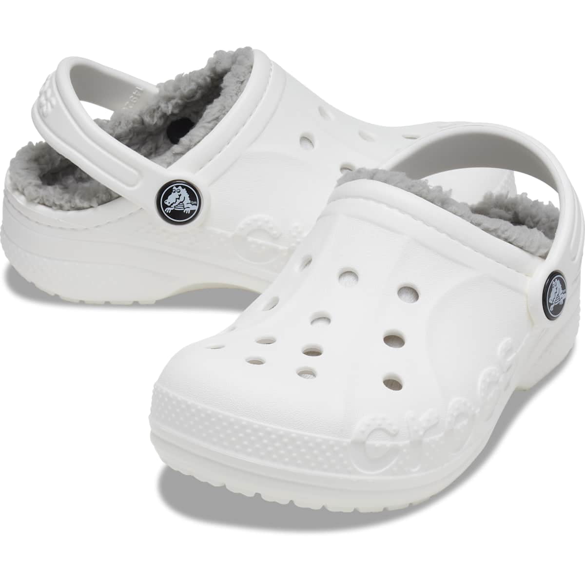 Crocs Kids Baya Lined Clogs, White/Light Grey, J2