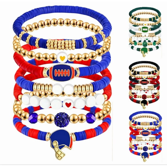 Stackable Football Fan Bracelets for Women Men - Sporty Charm Bangle Game Day Jewelry Gifts for Sports Enthusiasts, Boho Summer Beach Accessories - (C)