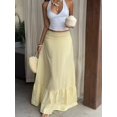 thumbnail image 4 of Womens Yellow Striped Maxi Skirt With Ruffle Hem Casual Flowing Skirt, 4 of 5