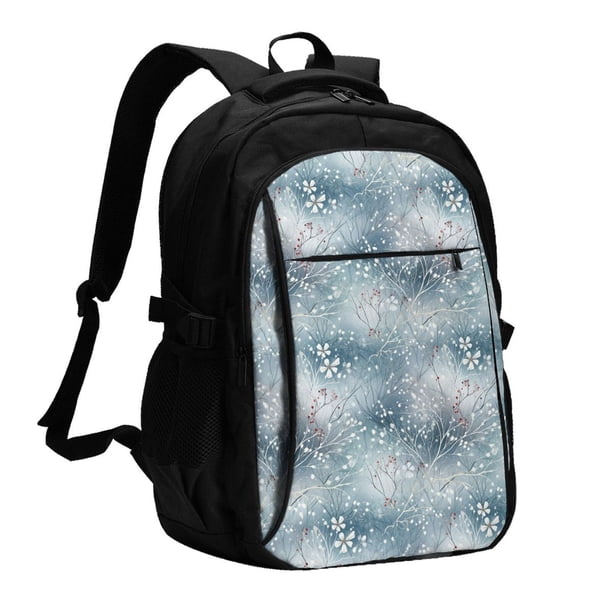 Easygdp enchanted winter snowflake holly Mochila para Laptop de Viaje con Puerto USB, Mochila para Laptop con Puerto de Carga USB para Mujeres y Hombres