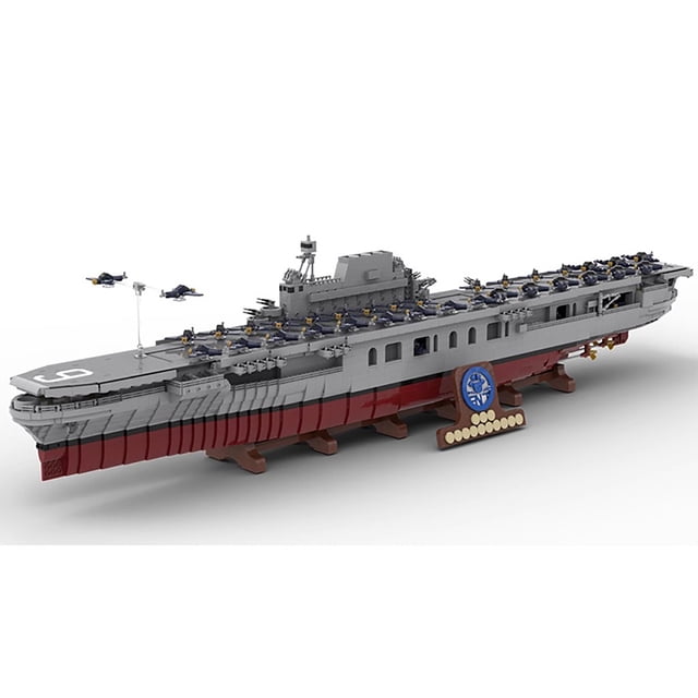 9829 Pcs MOC Building Blocks Enterprise Aircraft Carrier CV-6 Small Pellet Battleship Large Model, for Fans Gift for Boyfriend