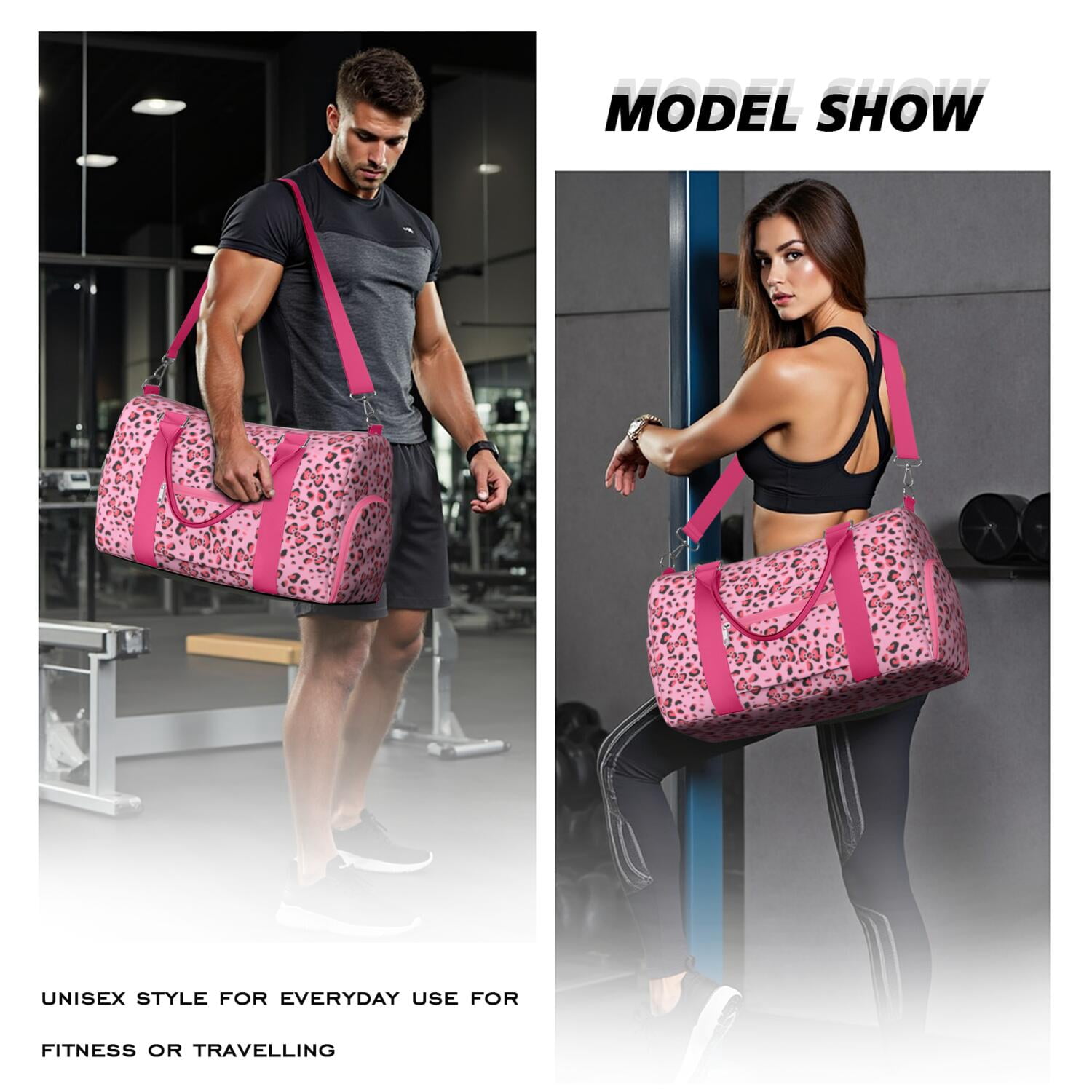 Leopard Womens Gym Tote Duffle Bag with Wet Pocket & Shoe Compartment, Checkered Travel Duffel Bag Overnight Weekender Hospital Tote Girls Workout Carry on Bag with Luggage Sleeve