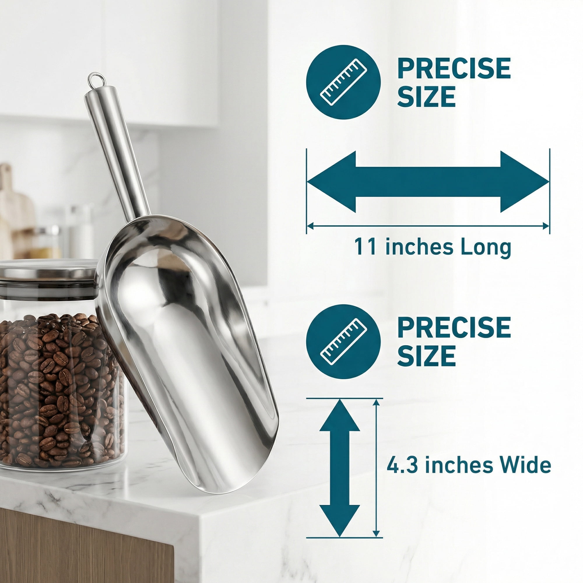 Unique Bargains 1Pcs Easy Clean Stainless Steel Ice Scoop Silver 11*4.3inch