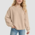 thumbnail image 2 of idosla Girls Oversized Crewneck Sweatshirts Kids Fashion Fleece Drop Shoulder Pullover 5-14 Years (Khaki, 5-6 Years), 2 of 4