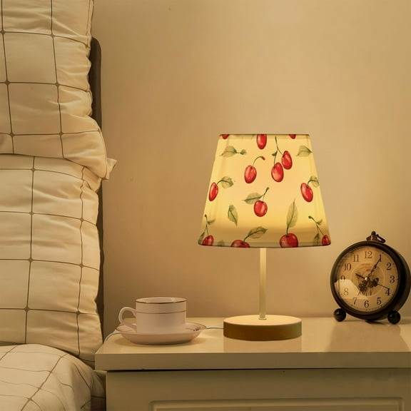 Yayeee Mini Table Lamp 10.8" Dimmable with Fabric Shade 3 Color Temperatures, Red Cherry