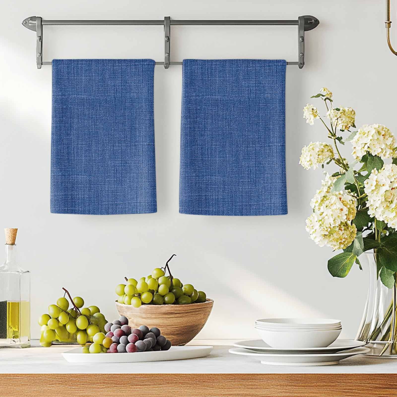 Navy Blue Kitchen Towels Set of 4, Vintage Country Monochrome Farmhouse Soft Microfiber Dish Towels, Absorbent Quick-Dry Washable Dishcloths for Kitchen Cleaning, Drying Dishes, 18x28 Inches