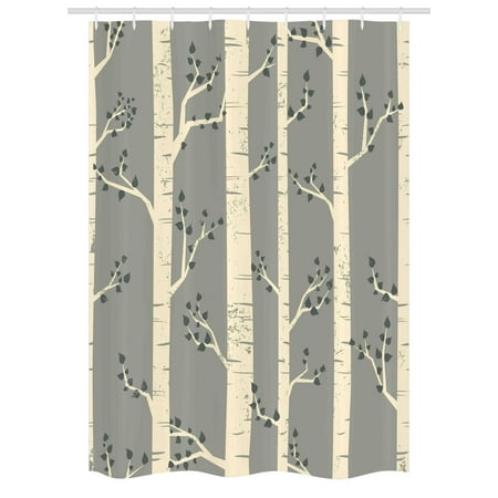Grey Stall Shower Curtain Birch Tree Branches Vintage Bohemian