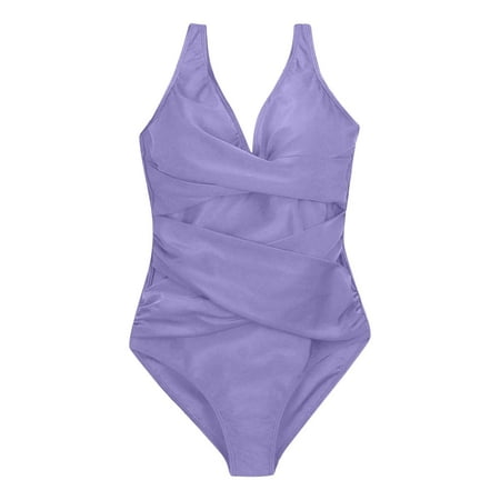 Afdoent Women s One Piece Swimsuit For Women Bathing Suit Solid Color Retro Ruched Push Up Vintage Padded Swimwear Fashion