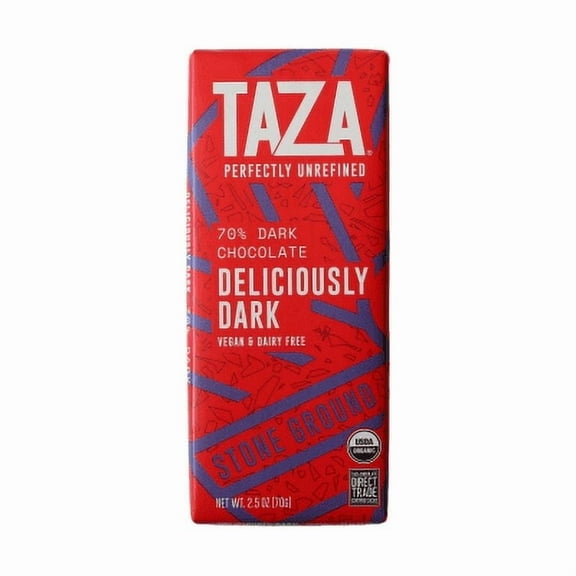 Taza Chocolate Deliciously Dark Organic 70% Dark Chocolate Bar 2.5 oz Pack of 4
