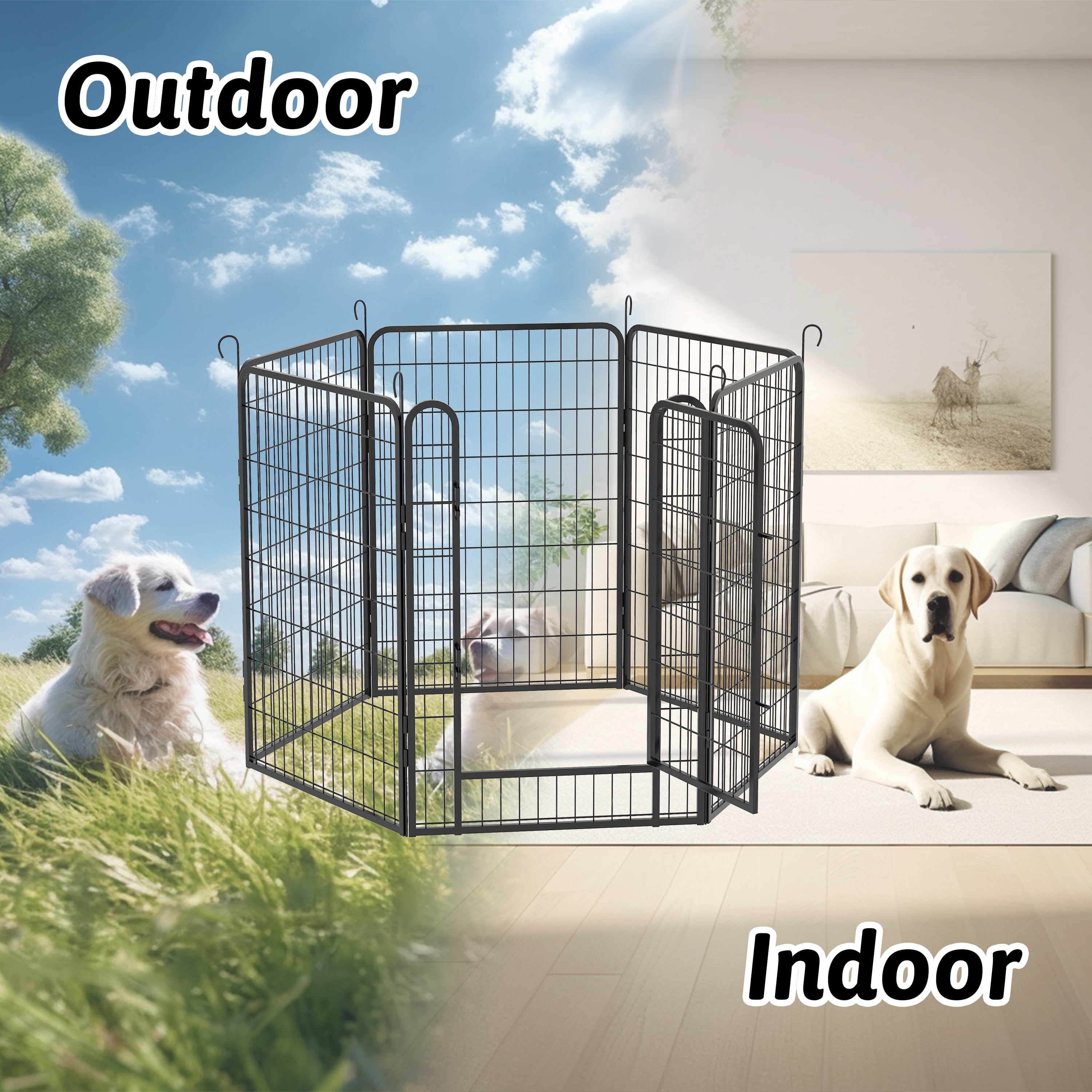 Euroco 6 Panels Heavy Duty Metal Playpen with door,39.37"H Dog Fence Pet Exercise Pen for Outdoor, Indoor