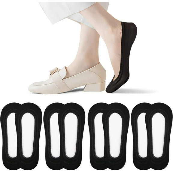 No Show Socks Women's 4-8 Pairs Low Cut Non Slip Liner Invisible Socks for Flat Boat