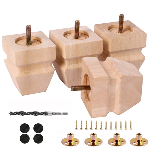Wood Furniture Legs, 3 Inch Unfinished Oak Sofa Legs Set of 4 - Heavy Duty Solid Wooden Replacement Legs for Couch, Table, Bench, Bed, Dresser, Chair (Natural)