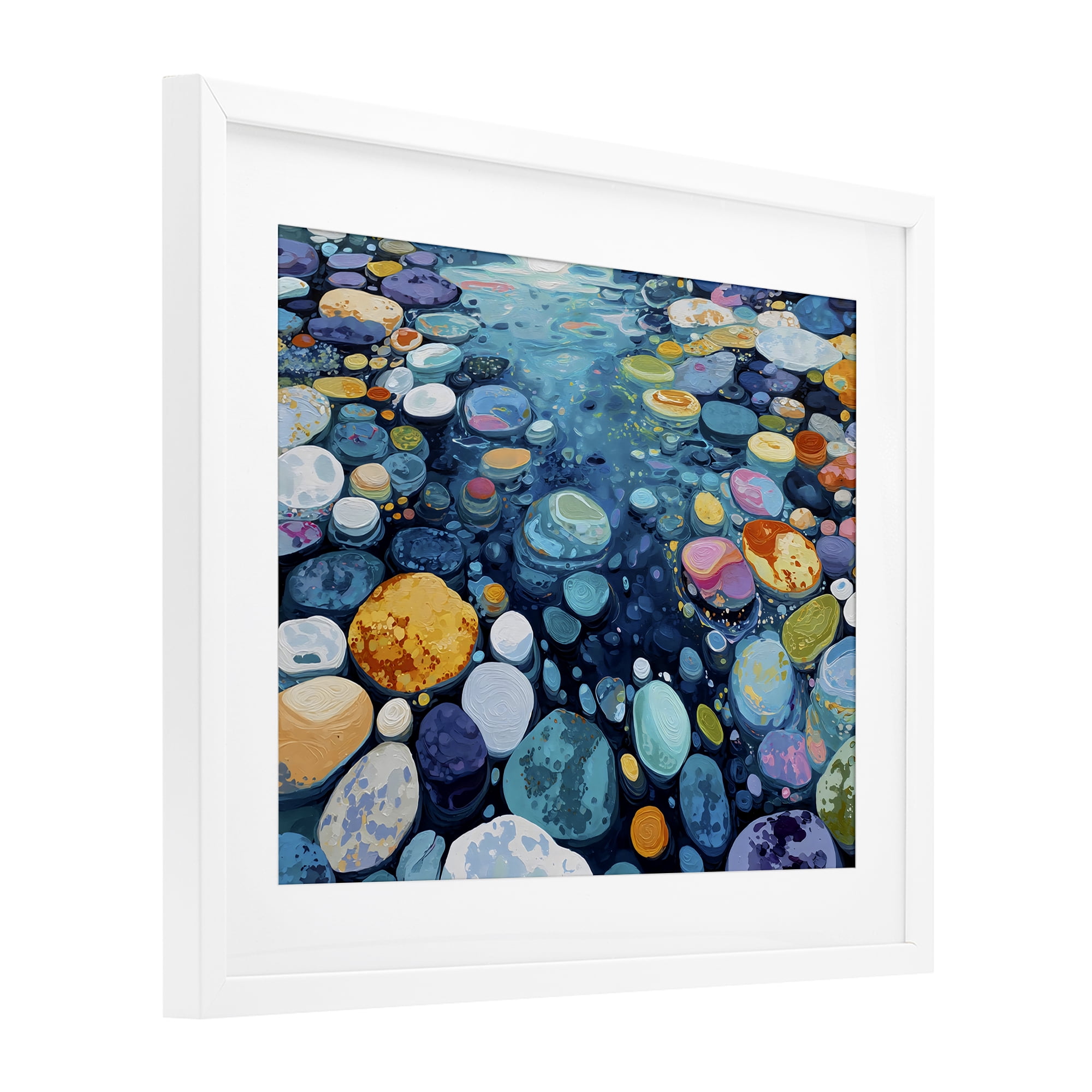 Stupell Industries Rainbow Rocks in River White Framed Print Under Glass, design by Franklyn Gregory