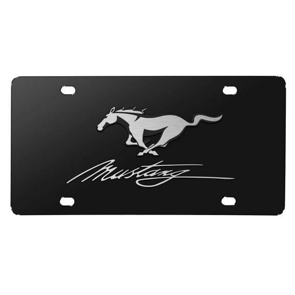 Ford Mustang Pony and Script 3D Black Stainless Steel License Plate