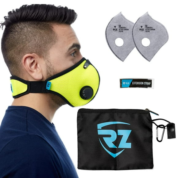 RZ Mask M2 Mesh Air Filtration Face Protection Dust Mask with 99.9% Effective Carbon Filters for Woodworking, Construction, Large, Safety Green