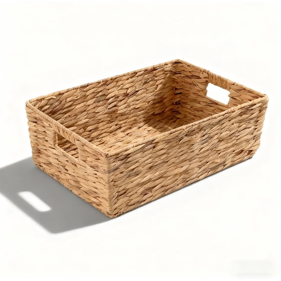 Large Rectangular Hand Woven Wicker Storage Basket Handwoven Water Hyacinth Storage Baskets (Large,17 x 12 x 6inch)