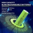 thumbnail image 4 of PKCELL Rechargeable AA Batteries NiMH Double A 1000mAh 1.2V Battery- 4 Pack, 4 of 4