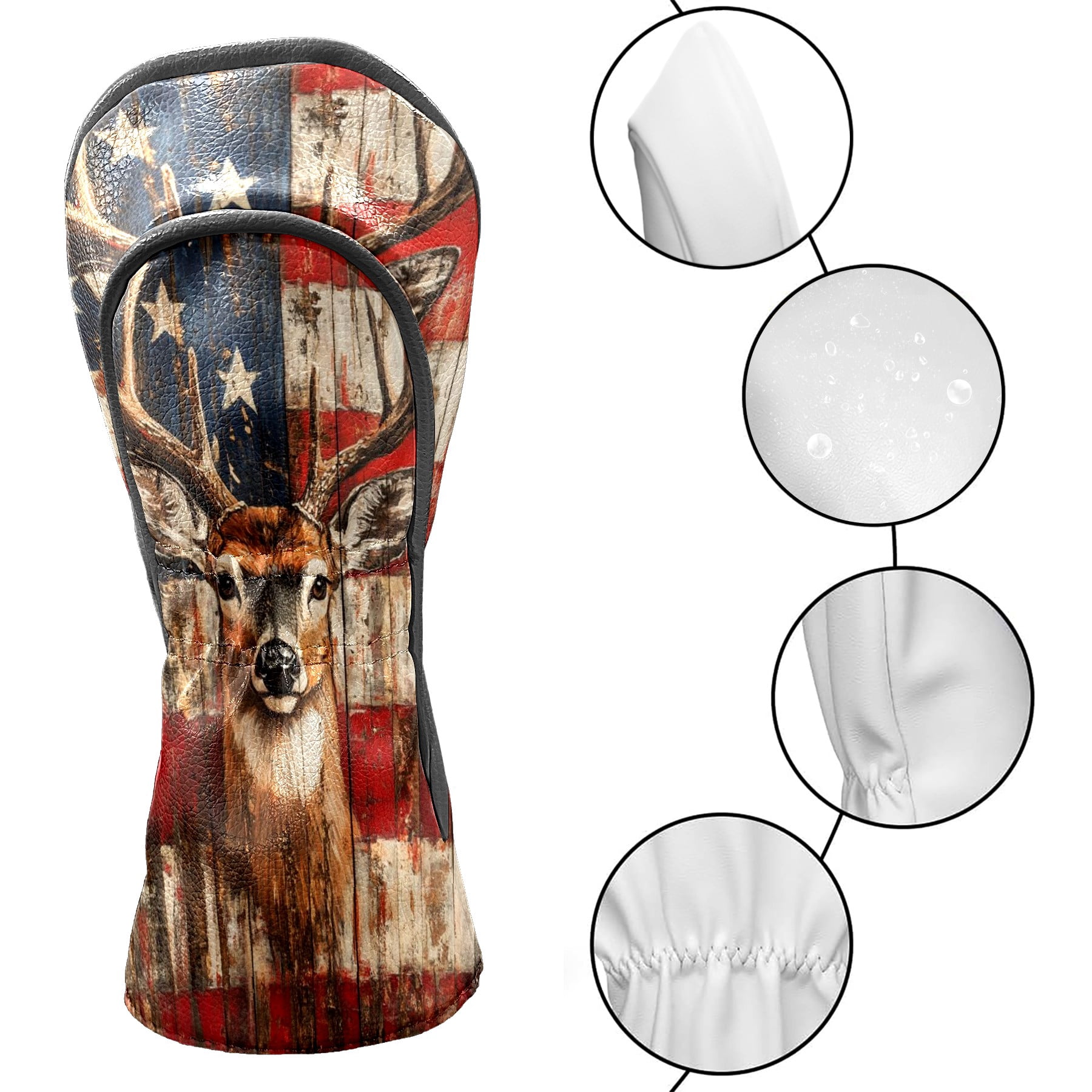 Golf Club Covers PU Leather Waterproof Head Covers for Fairway Woods Hybrids Texture Animals Unisex Fits Most Brands