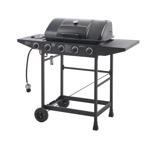 4-Burner Propane Gas Grill with Side Burner - 42,000 BTU, Stainless Steel BBQ Grill, Enamel-Coated Grates, 534 sq. in. Cooking Area, with Wheels for Easy Mobility - Perfect for Outdoor Cooking